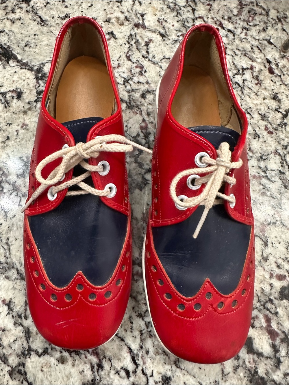 Vintage Leather Bowling Shoes Brunswick Womens 6 ? Red Blue Lace Up Rockabilly